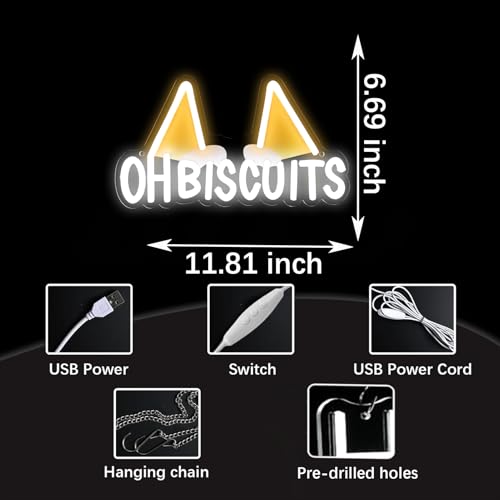 Image of OH BISCUITS Neon Sign for Wall Decor, 11.8 x 6.7 IN, Funny Quote Neon Light with Dimmer, USB Powered LED Neon LED for Bedroom Game Room Bar Kids Room Party Decoration