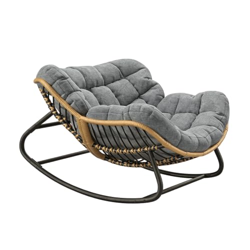 CHIQUERID Outdoor Papasan Rocking Chair Oversized Wicker Rattan Rocker with Comfy Thick Cu - image 1