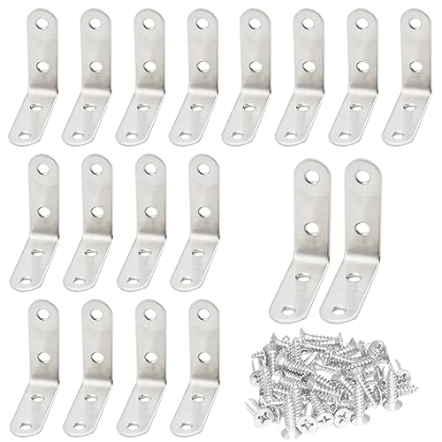 CEEYSEE 20pcs L Brackets 50×50mm Stainless Steel 90 Degree Shaped Angle Corner Bracket with 80 Stainless Screws for Fixing Wood Furniture Tables Chairs Door Window Bookshelves etc(U50)