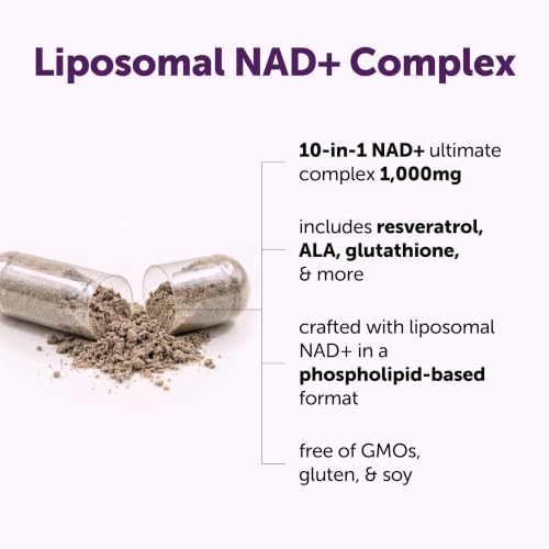 Image of Micro Ingredients Liposomal NAD+ Ultimate Complex 1,000mg | 60 Veggie Capsules | NMN Pathway Formula | 10-in-1 with Resveratrol, Glutathione, & Astaxanthin | NAD Supplement for Women & Men