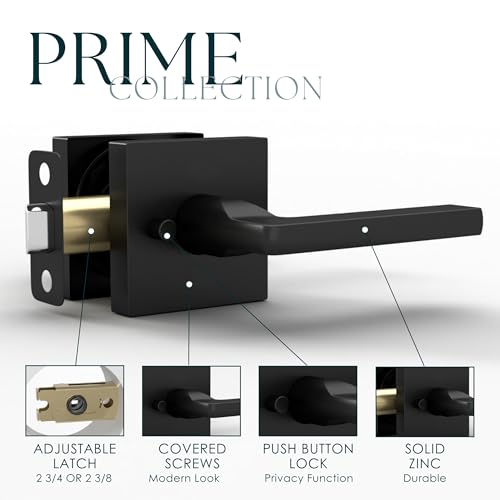 Image of Mega Handles Prime Privacy Lever Door Handle for Hallway, Closet and Bathroom, Keyless Reversible Design Door Levers, Fits All Standard Door Sizes, Covered Screws Included - Matte Black (1 Pack), 5 inch