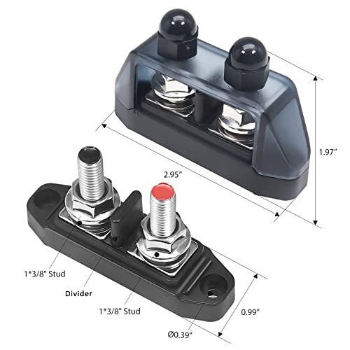 Recoil S2Pg Busbar Dual 5/16” Studs With Divider Positive And Negative 2-In-1 Terminal Power Distribution Block With Ring Terminals #TOP4