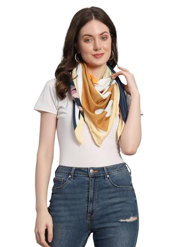 Image of Ravaiyaa - Attitude is everything Women Silk Digital Print Large Square Scarf Breathable Lightweight Neckerchief Printed Headscarf 40 inch x 40 inch Inch