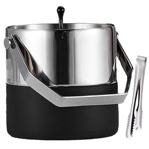 Cubitera de acero inoxidable con pinzas y tapa térmica para conservar el hielo más tiempo