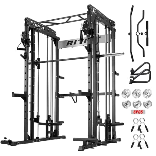 RitFit M1 & M1 Pro Smith Machine with Cable Crossover System, Multi-Function Squat Rack Power Cage for Home Gym, Power Rack and Packages