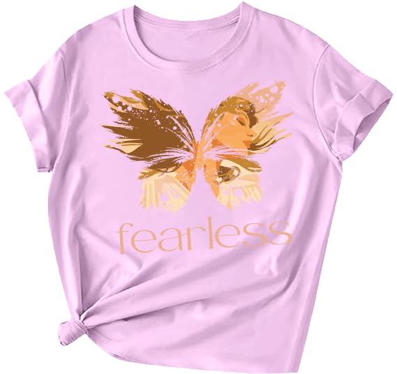 Generic Girls Concert Shirt with Butterfly Design, 60% Cotton 40% Polyester Blend, Sizes 4-18
