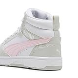 PUMA Rebound V6 MID JR Sneaker, White-Frosty PINK-Sedate Gray, 36 EU