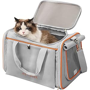 Large Cat Carrier, 14 lbs Load Bearing 18″ Airline Approved Pet Carrier, Soft Sided Foldable Cat Carrier Pet Travel Carrier for Cats Dogs Puppy Comfort Portable Vehicle Pet Bag, Light Grey