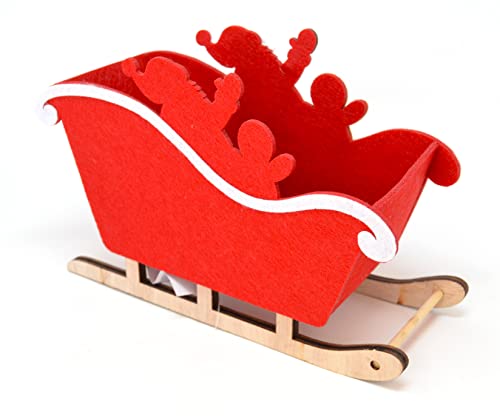better with Friends Sleigh Felt. Santa Claus Reindeer Cart Stand Happy Sweet Small Gifts Nativity Decoration 22cm 15cm 8cm Handmade Wood - Image 2