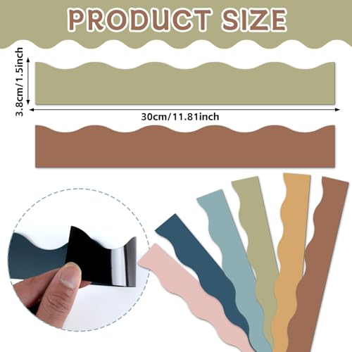 12Pcs Boho Magnetic Bulletin Board Borders for Classroom Decorations Whiteboard Strips Colorful Scalloped Trim Pastel Magnetic Border for Back to School Teacher Supplies Office Door Chalkboard Decor