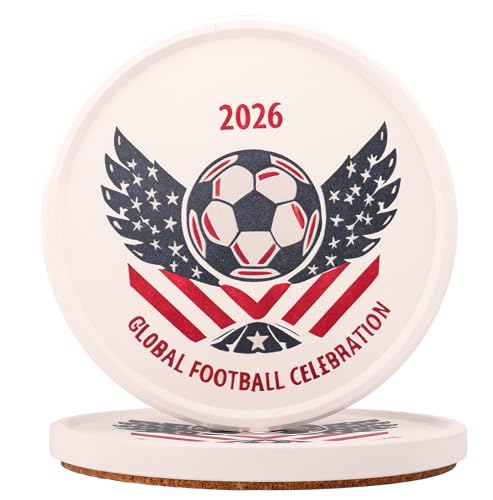 HIYALOT Ceramic Soccer Coasters with Raised Edge, Set of 2, Eagle