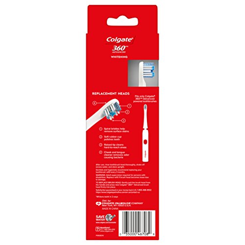 Colgate 360 Advanced Whitening Electric Toothbrush Replacement Head, 2 Count #TOP2