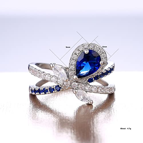Full Diamond Ring Shiny Red Blue Gemstone Crystal Ring Copper Zirconium Plated Proposal Ring Promise Halo Rings Cz Cross Knot Cocktail Rings Eternity Engagement Wedding Ring For Women (8, Blue) #TOP1