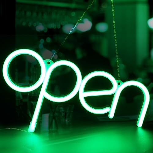 Open LED Neon Signs Light Business Hours Sign,Powered by USB Cord or AAA Batteries Shop Window Store Signs for Cafe Bars Hotel Bookstore Restaurant Bakery Wall Decor(Green)