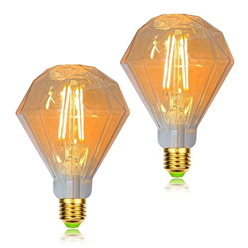 Golden Buble 2er-Pack Vintage Glühbirne G95 Edison Glühbirne Led Filament 2500 Kelvin Wärme Glühen 40 Watt Gleichermaßen Spezialität dekorative Glühbirne 4W E27 (Diamond) Cover