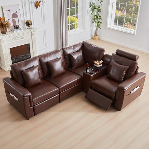 Image of RARZOE Modular Sectional Couch Armless Seats Module, Faux Leather Sofa 2 Armless Chairs Middle Module Seats, Modular Sectional Sofa Module for Living Room Home Theater,Brown