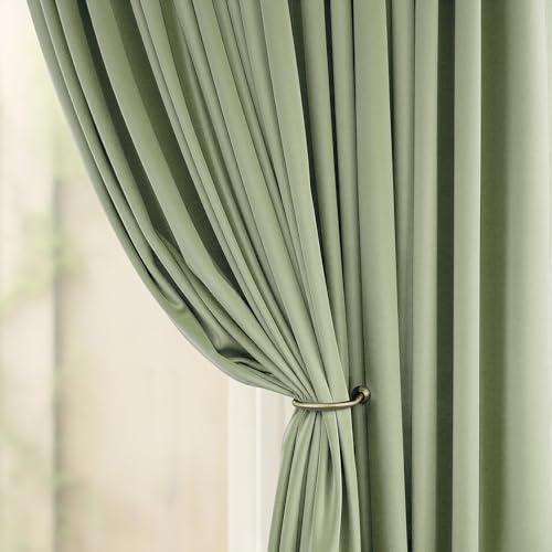 Image of Light Sage Velvet Curtains 108 Inch Long 2 Panel Set for Patio Door Bedroom Darkening Soundproof Sage Green Boho Drapes Thermal Curtain for Winter Insulated Living Room Christmas Decorative 108 Length