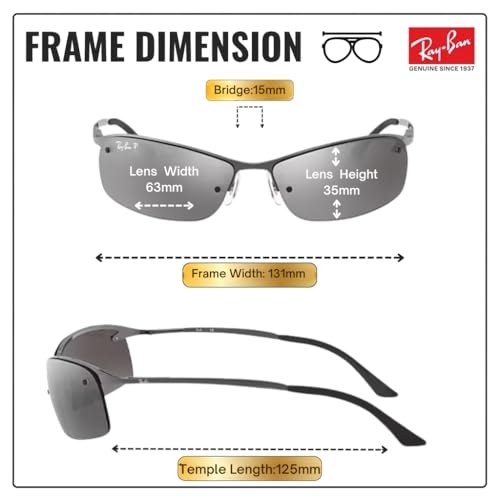 Image of Ray-Ban RB3183 Rectangle Shaped Sunglasses for Men with Official RAYBAN Eyewear Kit