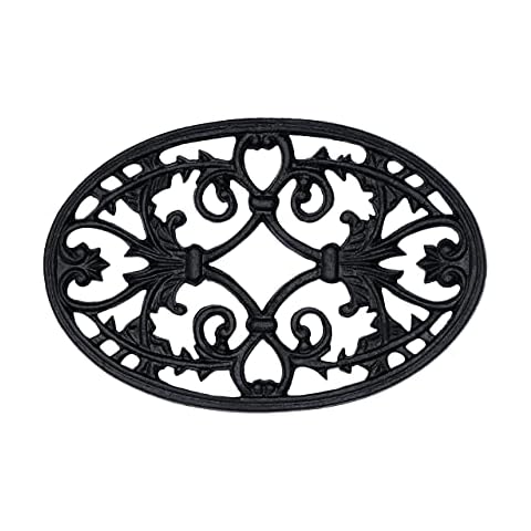 DECONOOR Black Cast Iron Vintage Oval Trivet for Kitchen Top or Dining Table to Place Hot Dishes | Decorative Trivet, Pot Holders with Pattern with Anti Slip Feet Cover