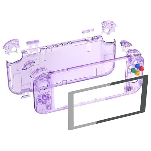 Image of eXtremeRate Crystal Clear Atomic Purple DIY Replacement Shell for Nintendo Switch Lite, NSL Handheld Controller Housing w /Screen Protector, Custom Case Cover for Nintendo Switch Lite - No Controller