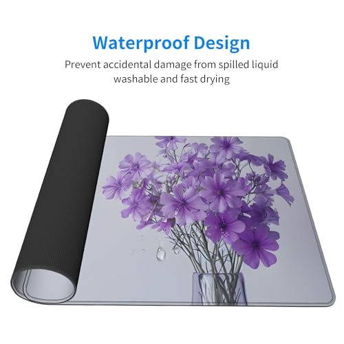 Image of Purple Flowers Background Extended Gaming Mouse Pad, with Stitched Edges Large Mouse Pad Desk Protector, Rubber Base Mousepad Keyboard Mouses Mat for Work Game Office Home- 32 inch X 12 inch Inch