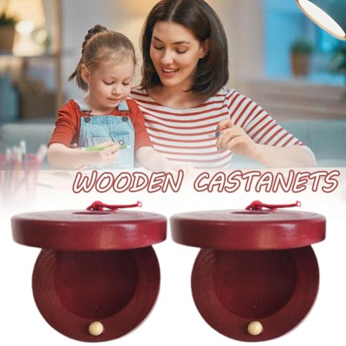 Wooden Castanets Musical Instrument Finger Castanets,Wooden Hand Percussion Castanets Music Instrument for Beginners Spain Souvenir Gift (Red)