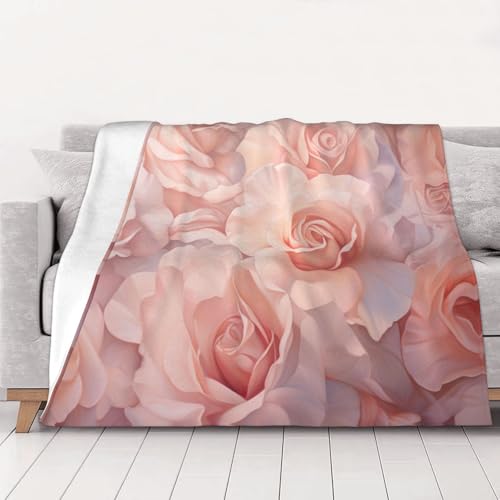 Couverture en peluche rose avec imprimé floral plaid léger pour adulte