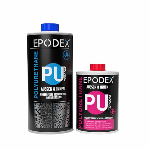 EPODEX 2K PU Topcoat, Polyurethan Beschichtung für Innen & Außen, klarer Polyurethan Lack, UV-beständig, wasserdicht, matt, 14m² für 2 Anstriche - 1.5kg