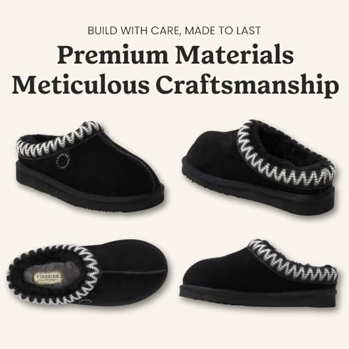 Image of Fireside by Dearfoams Women's Greta Genuine Shearling Clog Slippers, 100% Natural Suede Clogs for Outdoor & Indoor
