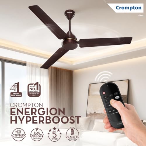 Image of Crompton Energion Hyperboost 1200mm BLDC Ceiling Fan | Point Anywhere Remote Control | BEE 5 Star Rated Energy Efficient | Superior Air Delivery | 3 Year Brand Warranty | Smoked Brown
