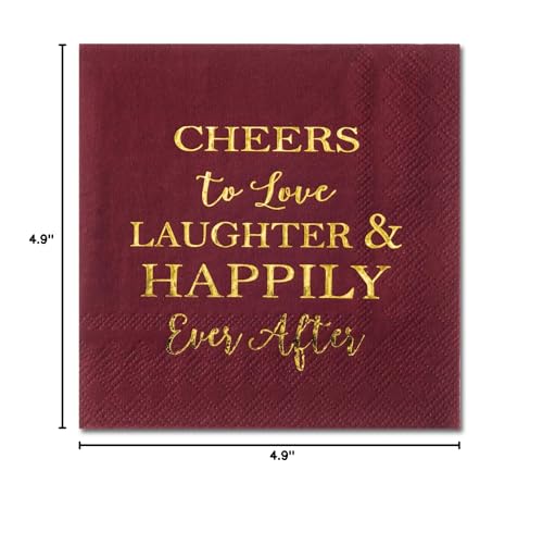 Crisky Bridal Shower Burgundy Napkins Disposable Burgundy Cocktail Beverage Dessert Napkins for Wedding Shower Engagement Party Decorations, 100 Pcs, 3-Ply