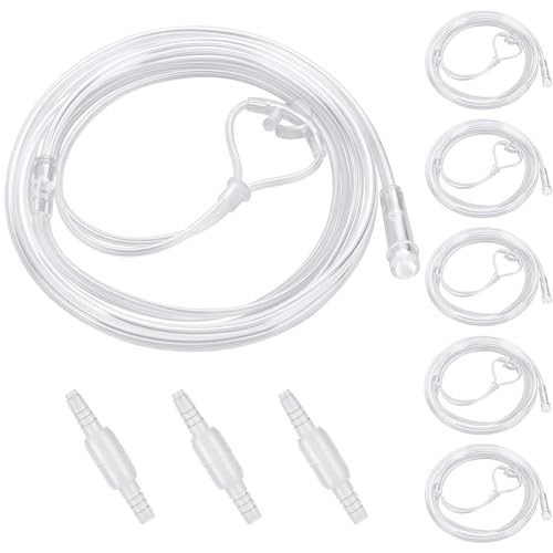 5 Pack Cannula Nasal 7 FT Super Soft Nasal Cannula Tubing for Oxygen Nose Tubing - High Flow, Kink Resistant, Highly Visible, Lightweight Tubing with 3 Pack Oxygen Tubing Connector