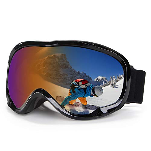 Dmeixs Ski Goggles Snowboard Goggles UV Protection Skating Goggles Anti Fog Winter Snow Sports Goggles for Men, Women & Youth with Dual Layers Lens, Colorful Lens
