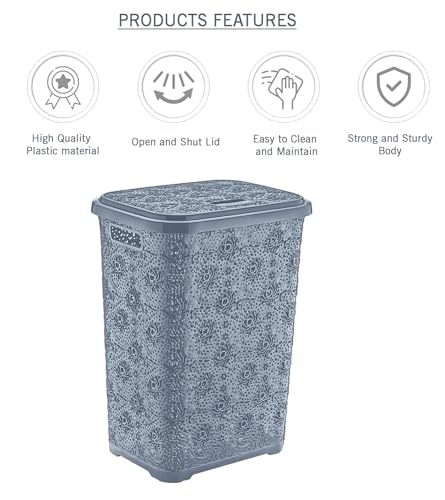 Best House | Plastic Laundry Basket | GREY | 60 Litres | 1Pc | Large | Laundry Bin | Laundry Storage Basket with Lid | Clothes Storage Washing Bin Basket Hamper for Bathroom Bedroom (Pack of 1) - Image 6