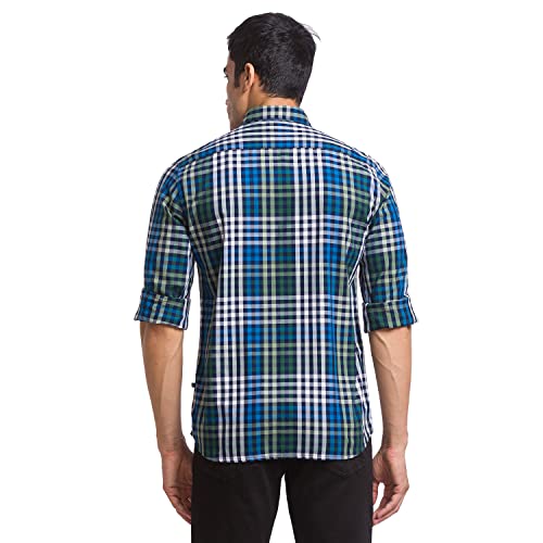 Image of Parx Green Checks Slim Fit Casual Shirts for Men