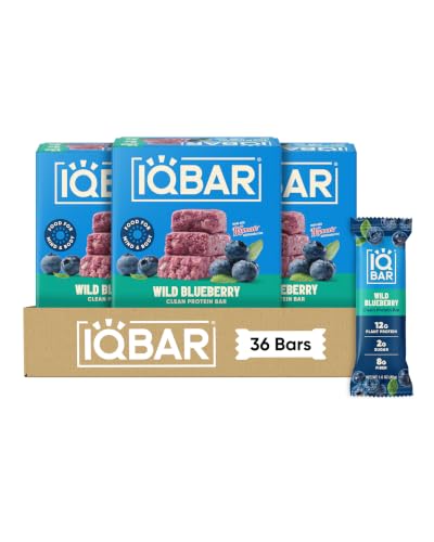 IQBAR Clean High Protein Snack Bars, Low Sugar Keto, Wild Blueberry 36ct