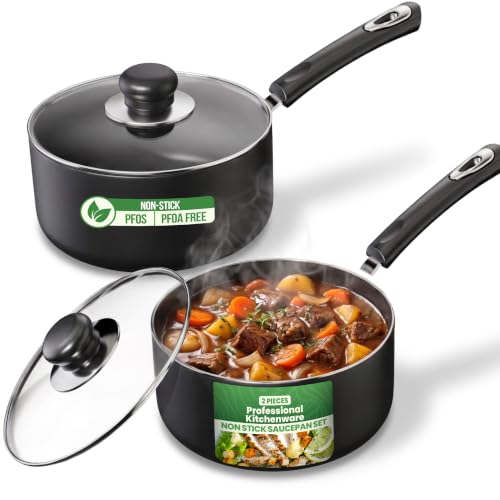 Image of Utopia Kitchen Nonstick Stock Pot Saucepan Set with Lids, 2 Quart and 3 Quarts Multipurpose Stock Pots Set for Home, Kitchen or Restaurant, Grey & Black