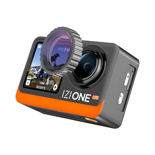 Image of IZI One Lite 5K Action Camera 4K 60FPS 50MP Ultra HD Dual Screen EIS Stabilization 170 Wide Angle 30M Waterproof 2 Batteries 180 Min 18+ Accessories 256GB Support for Sports Bike Diving Vlog Travel