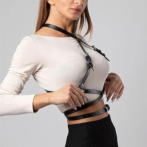 Women Leather Chain Belt Punk Waist Chest Harness Strappy Adjustable Body Waist Belt Accessories(Black)2