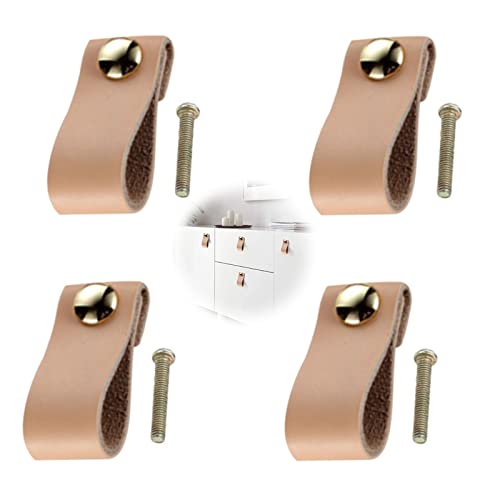 MJTCHE19 Leder Kabinett Griffe 4 Stück Ledergriff für Schränke Schubladengriffe Möbelgriffe Handgemachte Möbelknöpfe mit Schrauben für Schränke Kleiderschrank Schublade Küche Tür Einzelloch Cover