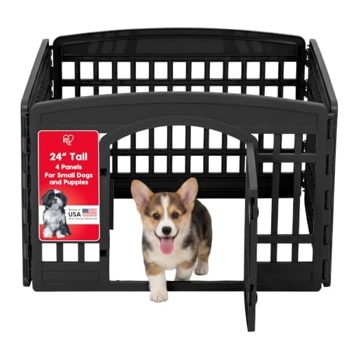 IRIS USA 24" Exercise 4-Panel Pet Playpen with Door, Dog Playpen, Puppy Playpen, for Puppies and Small Dogs, Keep Pets Secure, Easy Assemble, Fold It Down, Easy Storing, Customizable, black