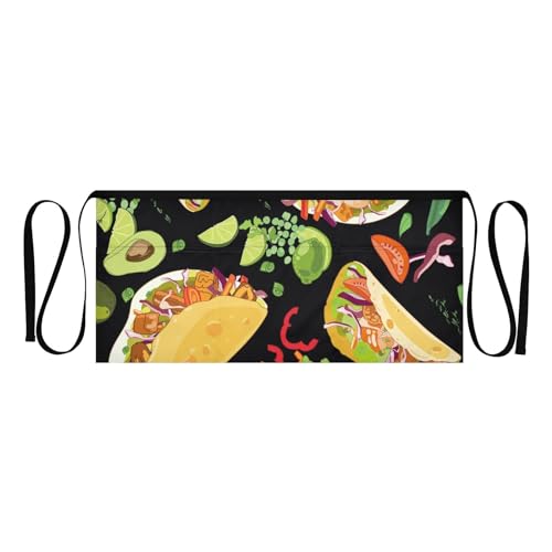 Bolaz Waist Apron Waitress Waiter Server Aprons Short with Pockets Mexican Tacos Avocado for Men Women Waterproof Design