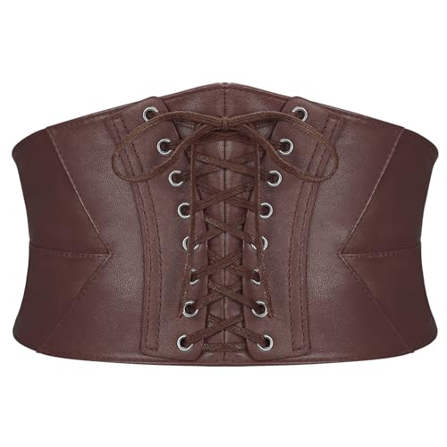 SANSTHS Black Womens Corset Belt,Vintage Lace-up Wide Cinch Elastic Waist Belt Punk Halloween Holiday Costume (C-Coffee,L)