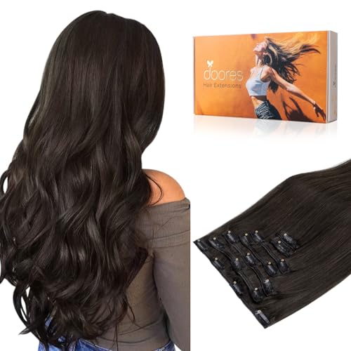 Image of DOORES Hair Extensions Real Human Hair, Natural Black 120g 7pcs 20 Inch, Clip in Extensions for Fine Thin Add Volume, for Party & Holiday Events for Women Thick Silky
