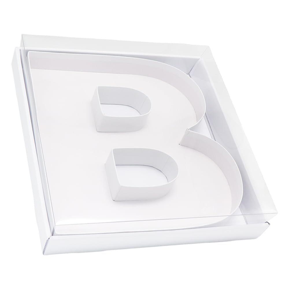 12.5inch Fillable Paper Mache Number Letter Cardboard Cutouts Charcuterie Board Food Sweet Cupcake Tray Party Decorative Box (Letter B, White)