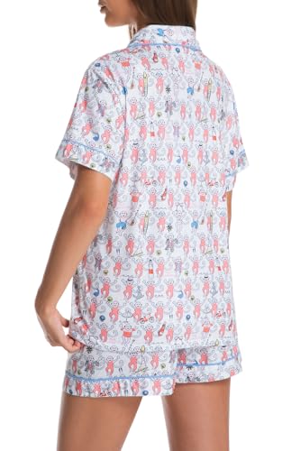 Image of Womens Pajamas Set Shorts Button Down 2 Piece Monkey Bunny Y2k Roller Dupes Rabbit Preppy Lounge Pjs Comfy Sleep Wear