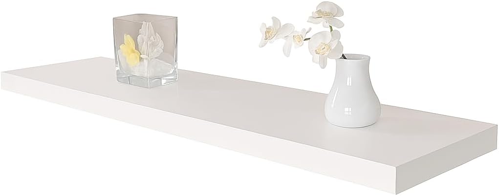 FITTO 40cm Floating Wall Shelves, Available in White, Black, Oak Effect, and Brown Finishes - Wall-Mounted Shelf for Bedroom, Living Room, Bathroom, Modern Home Decor (White, 40 cm)