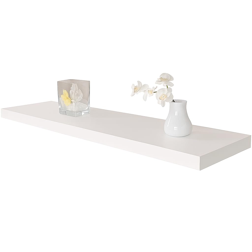 40cm Floating Wall Shelves, Available in White, Black, Oak Effect, and Brown Finishes - Wall-Mounted Shelf for Bedroom, Living Room, Bathroom, Modern Home Decor (White, 40 cm)