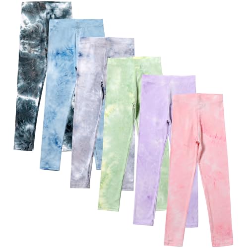 6 Pack Girls Printed Leggings Casual Yoga Pants for Kids Stretchy Tie-Dyed Leggings Girls Athletic Pants