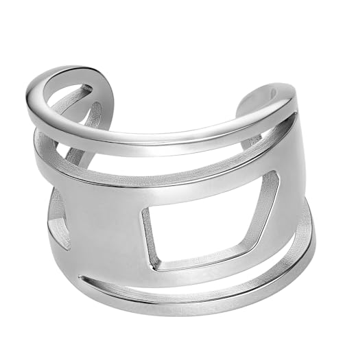 Diesel Anello unisex ovale con logo D, in acciaio inox, DX154804010, Acciaio inossidabile, Nessuna pietra preziosa, Tono argento